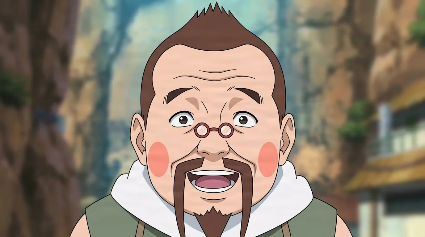 Chōbee Akimichi from Naruto in a close-framed cel-shaded anime scene with a detailed environment