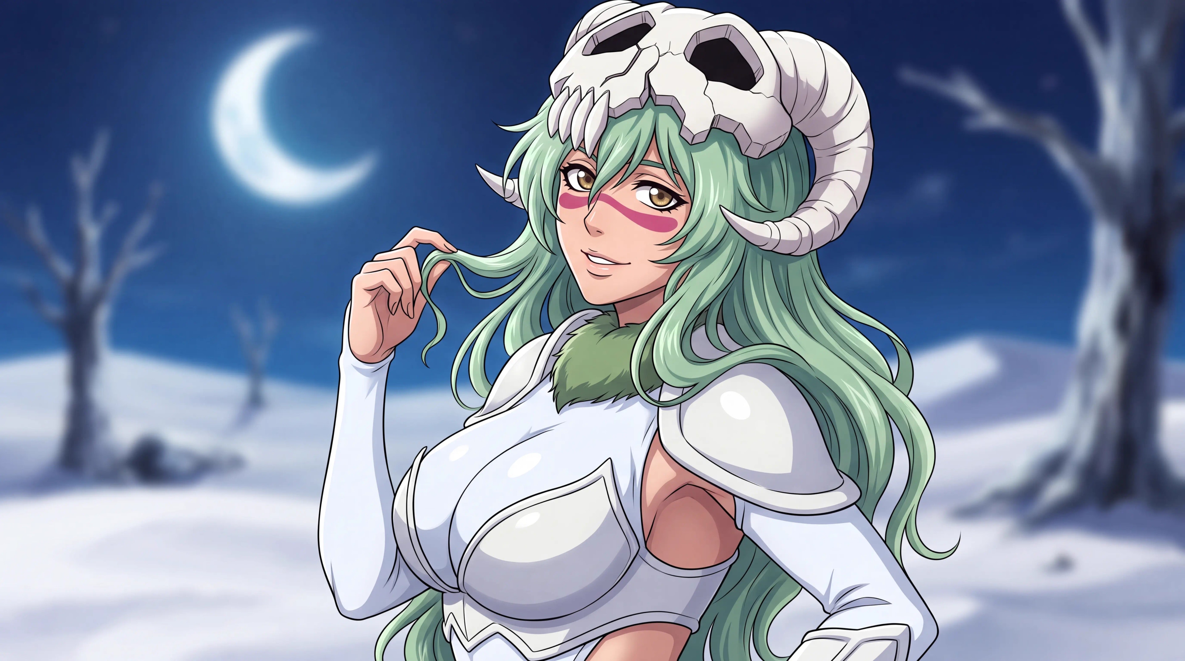 Nelliel Tu Odelschwanck in adult form from Bleach posing in Hueco Mundo, anime style