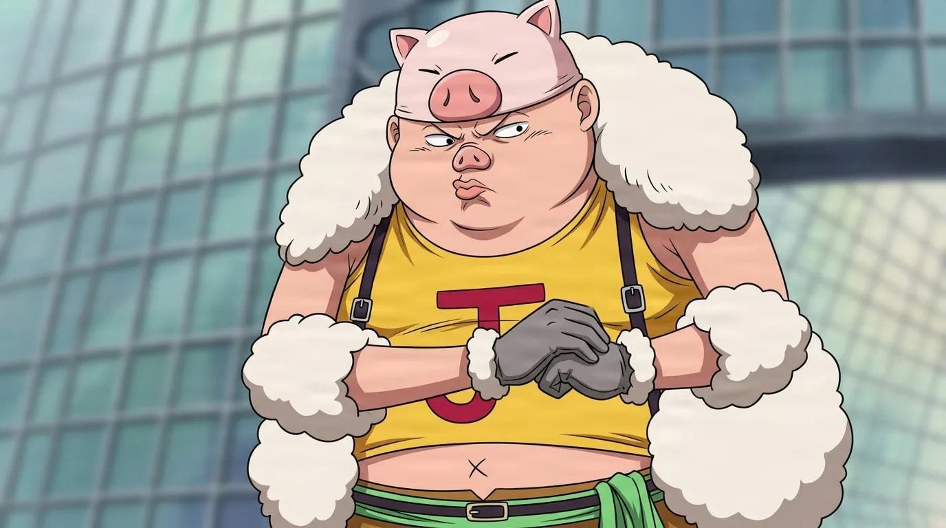 Boo Jack from One Piece in a close-framed cel-shaded anime scene with a detailed environment